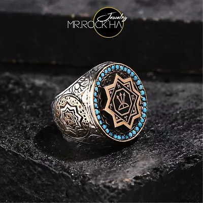 Buy Three Arrow,Central Asian And Turkish Designs,Turquoise Stones,Silver Men's Ring • 244.98£