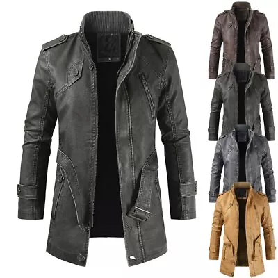 Buy Winter Men's Thick Synthetic Leather Jacket Long Clothing With PU Insulation • 93.60£