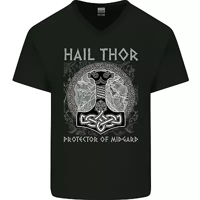 Buy Hail Thor Protector Of Midgard Viking Odin Mens V-Neck Cotton T-Shirt • 9.99£