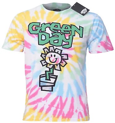 Buy Green Day T Shirt Flower Pot Official Album Logo Tie Dye White New Punk Band • 16.99£