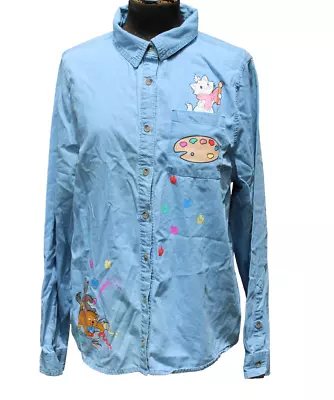 Buy Disney Women's Aristocats Paint Marie Cat Kittens Chambray Shirt Sz L • 37.79£