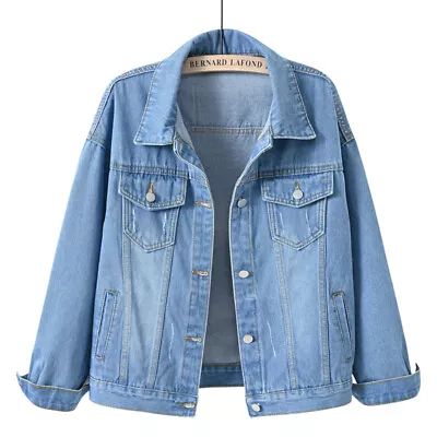 Buy Womens Ladies Stretch Denim Jacket Soft Cotton Loose Plus Zise Stonewash Coat • 32.39£