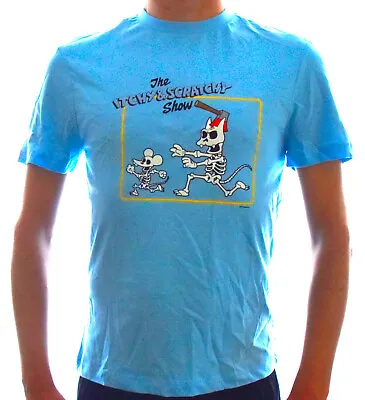 Buy The Simpsons T Shirt Itchy And Scratchy Show Mens Primark Blue UK Sizes M To XXL • 14.99£