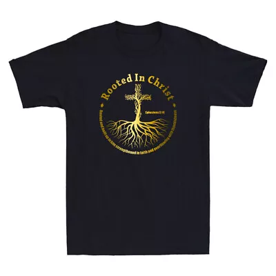 Buy Rooted In Christ Jesus Cross Pray Bible Verse Christian Golden Print Men T-Shirt • 15.99£
