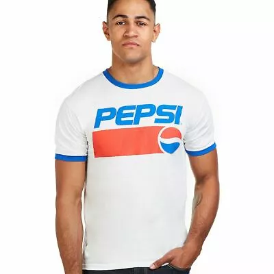 Buy Pepsi Mens T-shirt 1991 Retro Logo Ringer White S - XXL Official • 10.99£