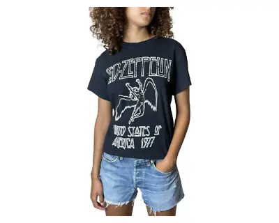 Buy Vintage Led Zeppelin- USA Tour 1977 Rock Band T Shirt In Black UK 8 - 12 • 45£