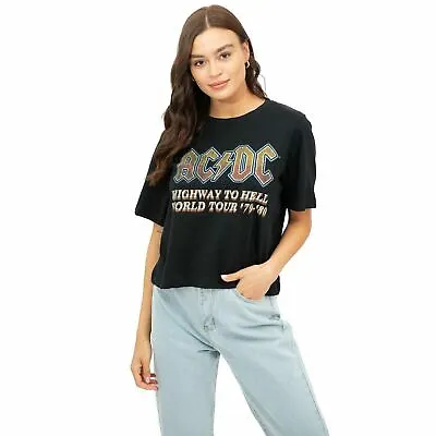Buy Official AC/DC Ladies Highway To Hell Boxy Cropped T-Shirt Black S - XL • 13.99£