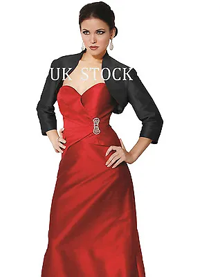 Buy Red/BLue/Black Soft Satin Bolero/Shrug/Jacket/Stole 3/4 Length Sleeves XS S M L • 10.99£