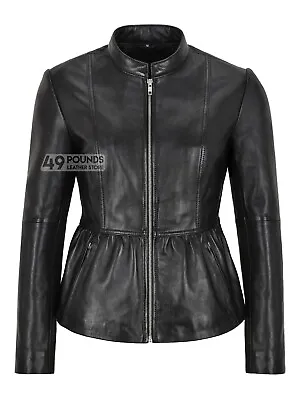 Buy Ladies Slim-fit Leather Jacket Shirred Waist Classic Chic Fashion Jacket 6250 • 49£