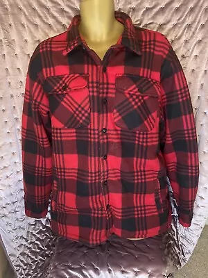 Buy Workwear Protective Red Check Sherpa Fleece Lined Padded Shirt Jacket Flannel L • 14.99£