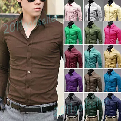 Buy Man Long Sleeve Samrt Shirt Formal Wedding Party Business Slim Fit Shirts Tops↑ • 10.90£