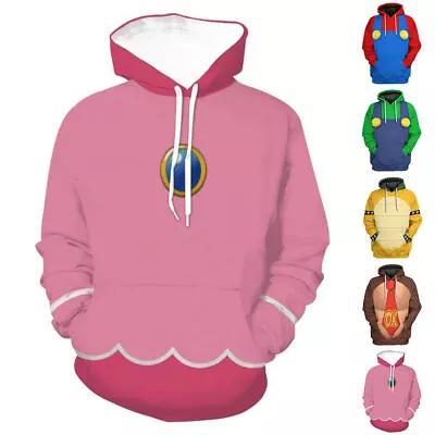 Buy Adult Mario Sweatshirt Costume Hoodies Super Brothers Movie Hooded Pullover Tops • 20.09£