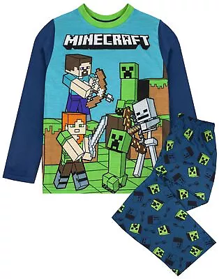 Buy Minecraft Pyjamas Boys Steve Creeper PJs Blue Kids Sleepwear • 16.99£