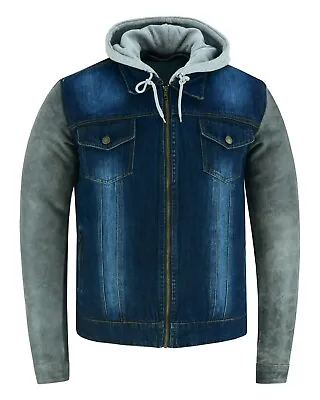 Buy GEARX Mens Motorcycle Hoodies Denim Leather Jacket Retro Fashion Quilt Lined CE • 54.99£