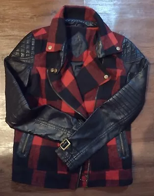 Buy Size 6 Jacket Biker Style Red Black Check Faux Leather **new**  • 7.93£