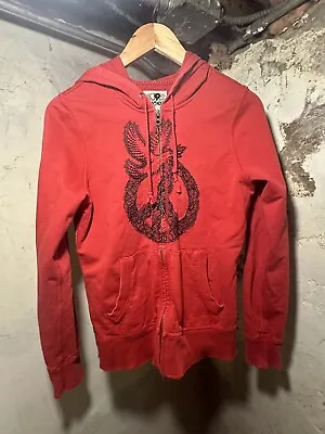 Buy Lucky Brand Y2K Red Embroidery Hoodie Full Zip Peace Thick Stitch Women’s M EUC • 28.94£