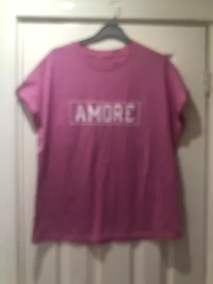 Buy Ladies Short Sleeve Pink Tshirt Size 14 AMOUR Motif On Front • 3£