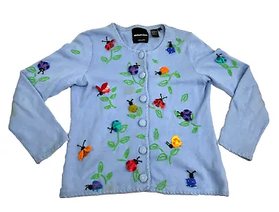 Buy Vintage Michael Simon Sweater Cardigan Size Small S Bugs Beatles Ladybugs Blue • 67.48£