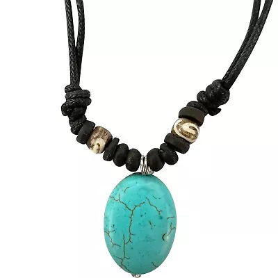 Buy Turquoise Pendant Beads Necklace Black Cotton Cord Chain Mens Womens Jewellery • 4.99£