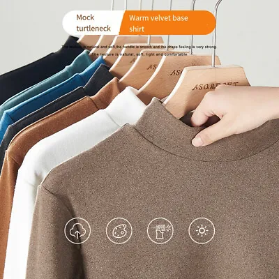 Buy Men's Fleece Bottom Shirt Tops Pullover T-Shirt Slim Fit Mid Neck Soft Warm # • 11£