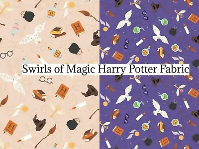 Buy Crafts Fabrics Harry Potter Swirls Of Magic Halloween Peach Purple 100% Cotton • 4.99£