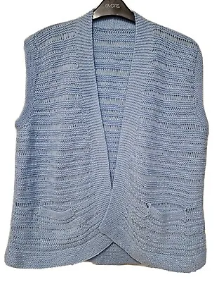 Buy Handmade Crochet Knitted Sleeveless Cardigan Size 12 14 16 18 Light Blue Pockets • 6.50£