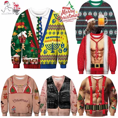 Buy Ugly Christmas Jumper Sweater Mens Women Funny 3D Print Sweatshirt Xmas Pullover • 25.18£