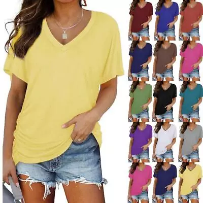 Buy UK Ladies Womens Summer V Neck Tops Blouse Short Sleeve T Shirts Plus Size 6-24 • 4.75£