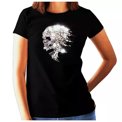 Buy Womens Skull Rhinestone Crystal T Shirt - Gothic Biker Rock Music • 14.99£