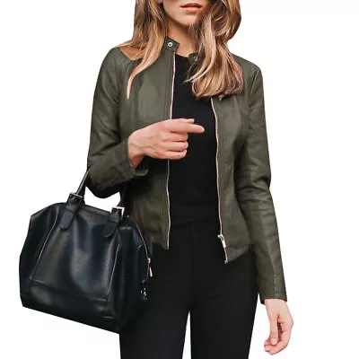 Buy Women's Biker Slim Jacket Ladies Faux Pu Leather Zip Formal Coat Plus Size • 23.93£