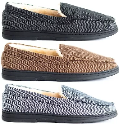 Buy Mens Faux Fur Lined Hard Sole Shoes Moccasin Slip On Warm Bedroom Slippers Size • 11.99£