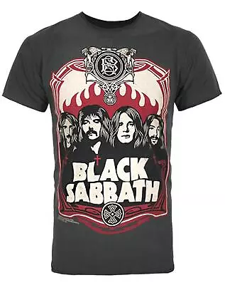 Buy Amplified Black Sabbath Flames Poster Mens Charcoal T Shirt Black Sabbath Tee • 19.95£