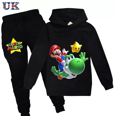 Buy Kids Super Mario Yoshi Print Casual Hoodie Pants Suits Hoody Tops Tracksuit Set • 8.99£
