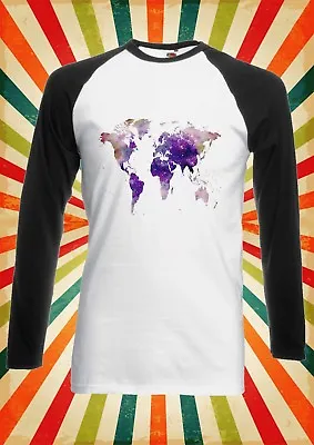 Buy World Map Galaxy Space Cool Men Women Long Short Sleeve Baseball T Shirt 863 • 9.95£