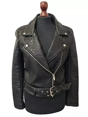 Buy Ladies Forever 21 Black Faux Leather Jacket Size 6 Small • 28£