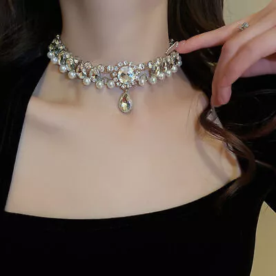 Buy Bohemia Rhinestone Choker Crystal Necklace Pearl Wedding Jewelry Bridal Necklace • 5.99£