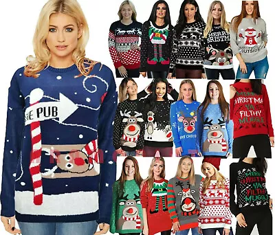 Buy Women's Ladies Jumper Christmas Festival Top X-mas Novelty Sweater Uk 8-22 • 13.99£
