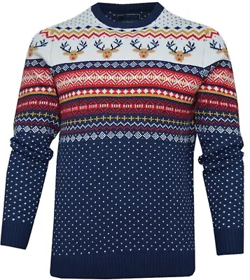Buy Christmas Knitted Jumper Red Nose Reindeer Fair Isle Merry Xmas Pullover ExStore • 11.95£