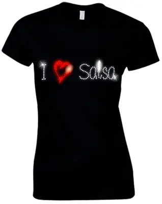 Buy I LOVE SALSA - Crystal Ladies Fitted T Shirt - Rhinestone Diamante - (ANY SIZE) • 9.99£