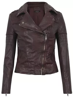 Buy Muubaa Biker Goat Leather Moto Berry Jacket Purple Distressed Asymmetric Zip 4 S • 153.27£