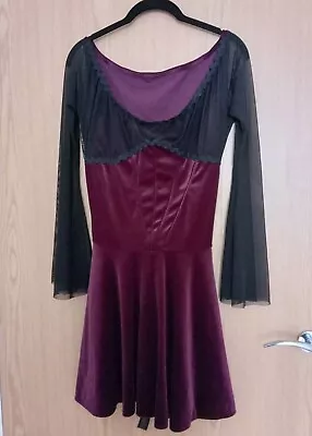 Buy Moonmaiden Gothic Clothing Black Burgundy Velvet Lily Munster Mini Dress S 10-12 • 45.50£