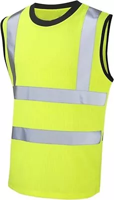 Buy Hi Vis Viz Sleeveless T-Shirt Visibility Round Neck Workwear Safety Tank Top UK • 8.99£