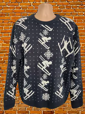 Buy Mens Next Size Xl Xlarge Navy Knit Jumper Christmas Festive Ski Snowflake Winter • 7.99£
