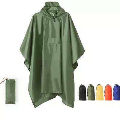 Buy Rain Poncho Waterproof Adult Raincoat Reusable Bicycle Cover Hooded Cape Hiking • 13.59£