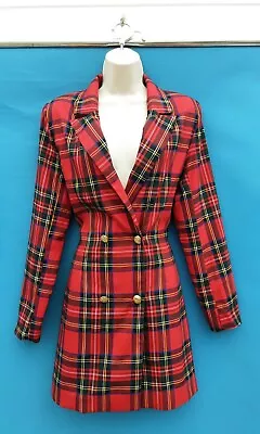Buy Red Tartan Long Jacket,double Breasted,smart/casual,80s,90s Vintage Look,size 10 • 6.99£