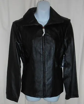 Buy East 5th Ladies Genuine Pebble Leather Front Zip Jacket Black Medium (M) NWT • 132.47£