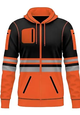Buy Hi Vis Vis Zipped Jacket Hoodie 2 Tone Orange Black,Front, Side, Top Zip Pockets • 19.99£