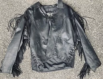 Buy First Genuine Large Leather Biker Jacket Pullover Fringe Women's Black VNTG XL • 43.47£