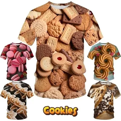 Buy Funny Food Cookie Round Neck 3D Printed T-shirt Summer Men's Fashion T-shirt • 10.79£