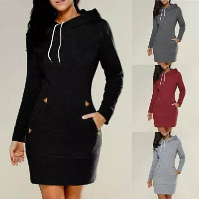 Buy Dark Grey Bodycon Dress With Hood For Women Long Sleeve Loose Sweatshirt • 19.88£
